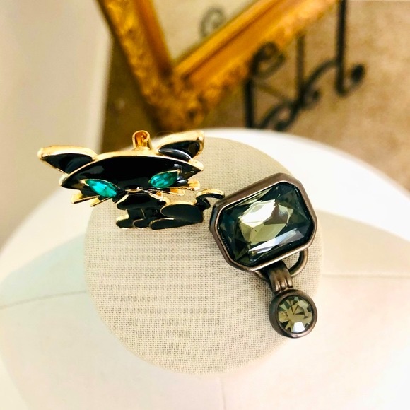 Vintage Black Cat brooch & Crystal Unique Deco Brooch - Picture 8 of 11